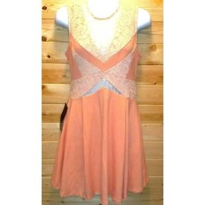 Bebe Pieced Lace And Peach Flare Sleeveless Dress Size 8 NWT!!!